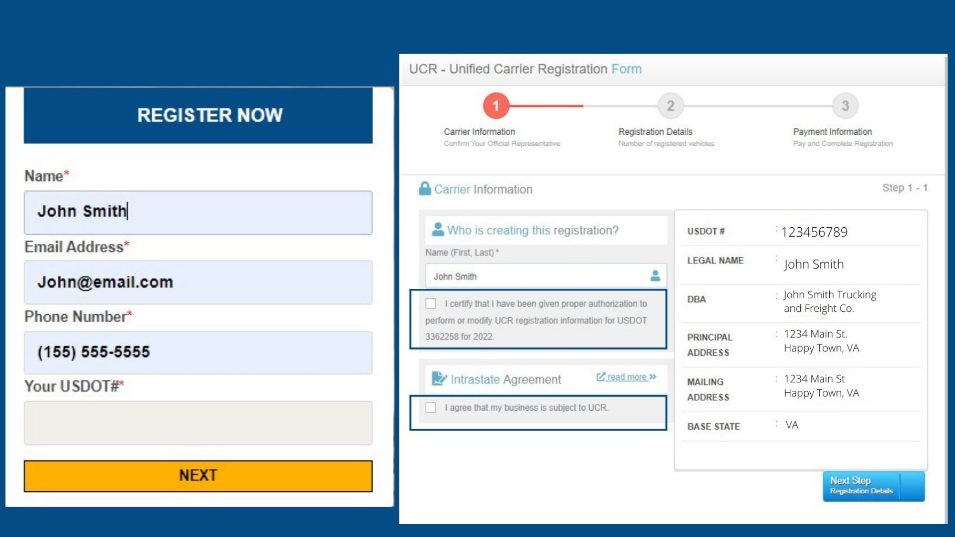 Registration Step 1